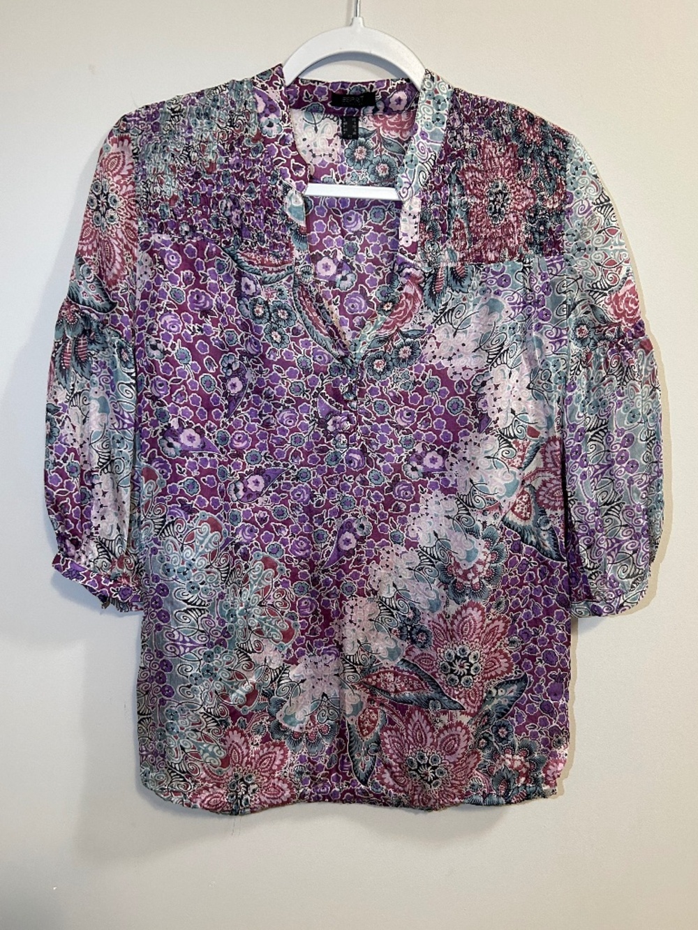 ESPRIT Blouse top 100% silk puffy sleeve